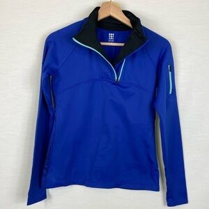 TITLE Nine Asymmetrical Blue 1/4 Zip Paisley Whimsical Print Long Sleeve Jacket